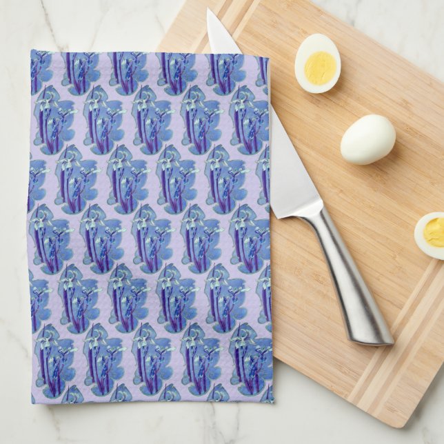 Blue Irises Floral Design   Tea Towel (Quarter Fold)