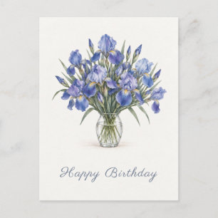 Blue Irises Happy Birthday Postcard