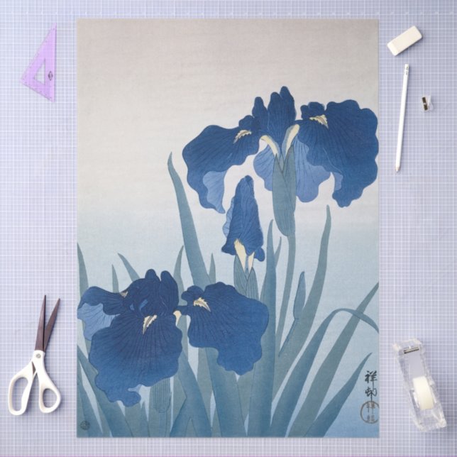  Blue Irises Painting by Ohara Koson Decoupage  Tissue Paper (Craft)