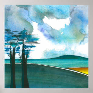 Blue Island Abstract Art Poster/Print 24x24" Poster