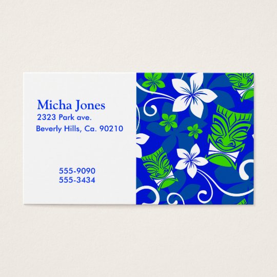 Blue Island Floral Tiki Masks Business Card