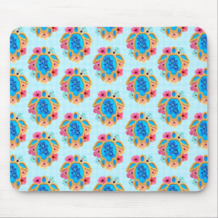 Blue Island Tropical Sea Turtles Floral Mouse Mat