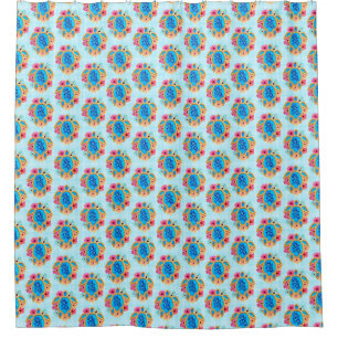 Blue Island Tropical Sea Turtles Floral Shower Curtain