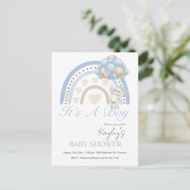 Blue It’s a Boy Rainbow Budget Baby Shower Postcard (Standing Front)
