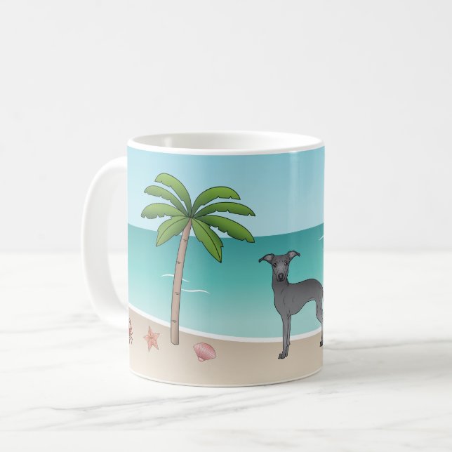 Blue Italian Greyhound At Tropical Summer Beach Coffee Mug (Front Left)