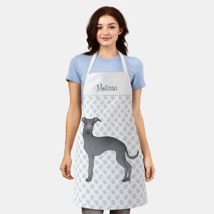 Blue Italian Greyhound Cartoon Dog With A Name Apron