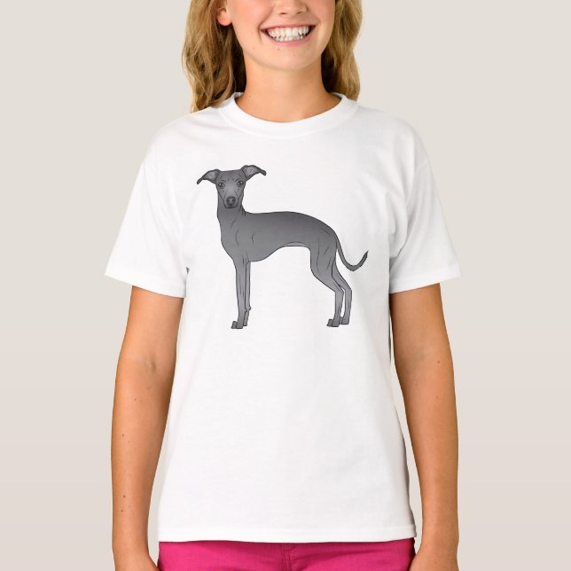 Blue Italian Greyhound Cute Cartoon Dog Design T-Shirt (Front)