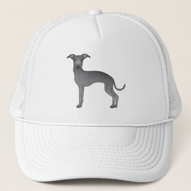 Blue Italian Greyhound Cute Cartoon Dog Trucker Hat (Front)