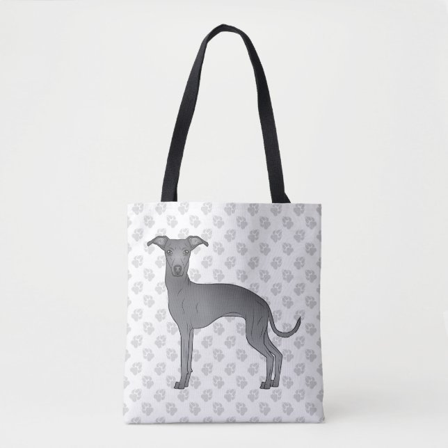 Blue Italian Greyhound Cute Cartoon Dog With Paws Tote Bag (Front)