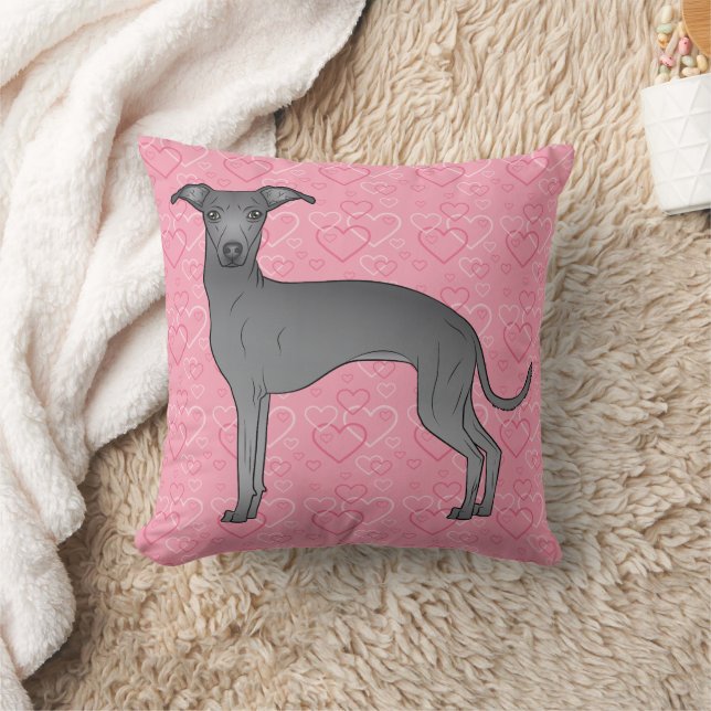 Blue Italian Greyhound Cute Dog On Pink Hearts Cushion (Blanket)