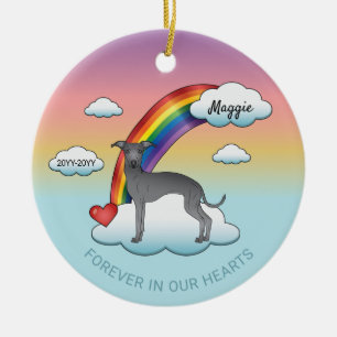 Blue Italian Greyhound Cute Dog Rainbow Memorial Ceramic Tree Decoration