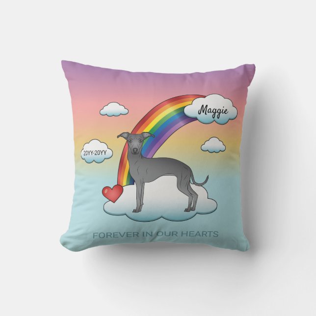 Blue Italian Greyhound Cute Dog Rainbow Memorial Cushion (Front)