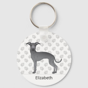 Blue Italian Greyhound Cute Dog With Custom Name Key Ring