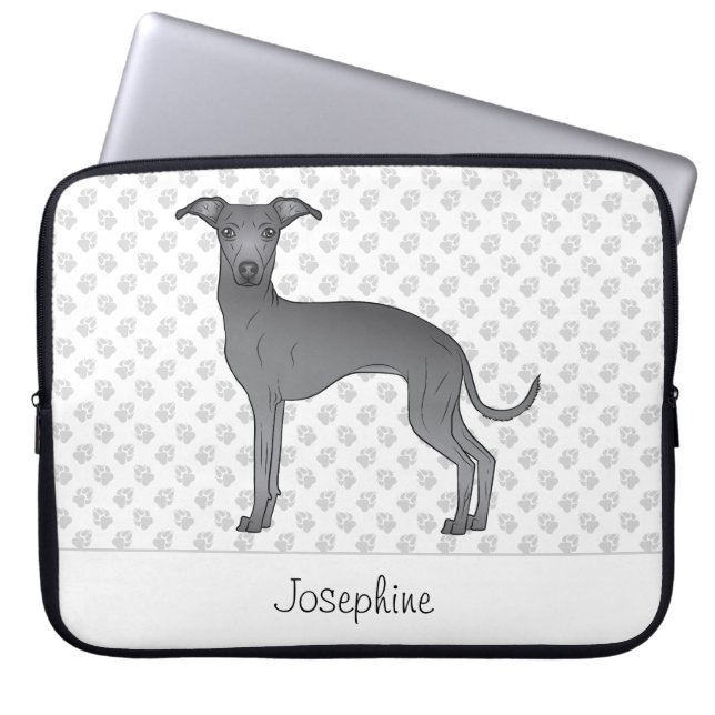 Blue Italian Greyhound Cute Dog With Custom Name Laptop Sleeve (Front)