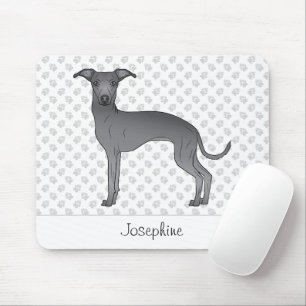 Blue Italian Greyhound Cute Dog With Custom Name Mouse Mat