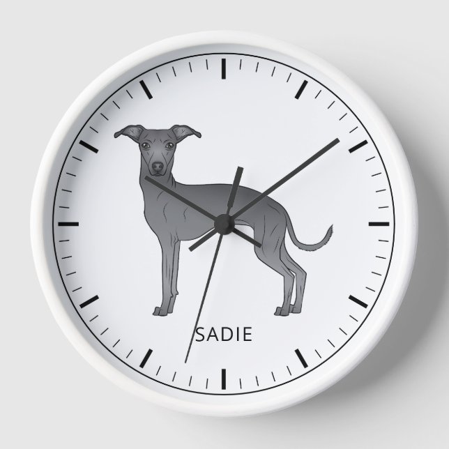 Blue Italian Greyhound Cute Dog With Custom Text Clock (Front)