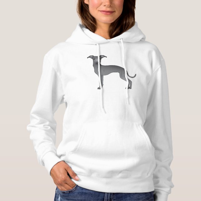 Blue Italian Greyhound Dog Cartoon Illustration Hoodie (Front)