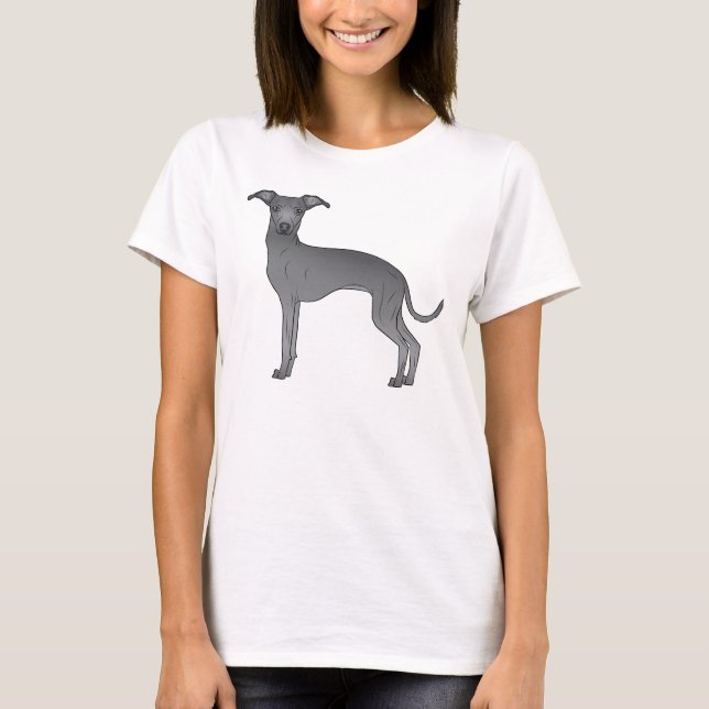 Blue Italian Greyhound Dog Cartoon Illustration T-Shirt (Front)