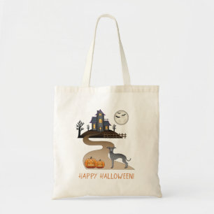 Blue Italian Greyhound & Halloween Haunted House Tote Bag