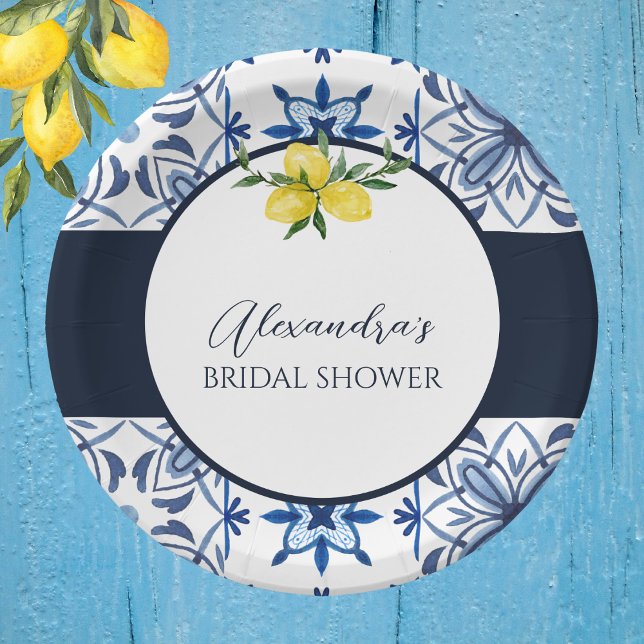 Blue Italian Lemon Bridal Shower Paper Paper Plate (Creator Uploaded)