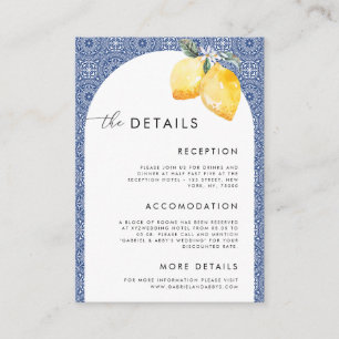 Blue Italian Spanish Tile Lemons Wedding Details Enclosure Card