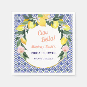 Blue Italian Tiles Lemons Ciao Bella Bridal Shower Napkin