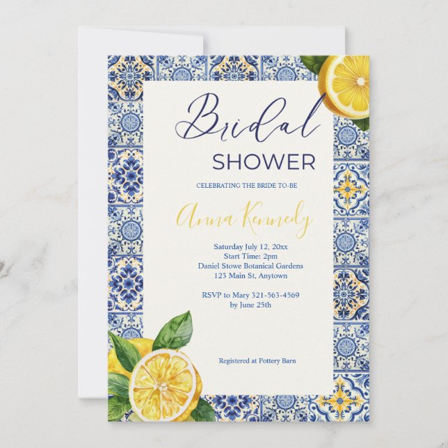 Blue Italian Title Bridal Shower Invitation (Front)