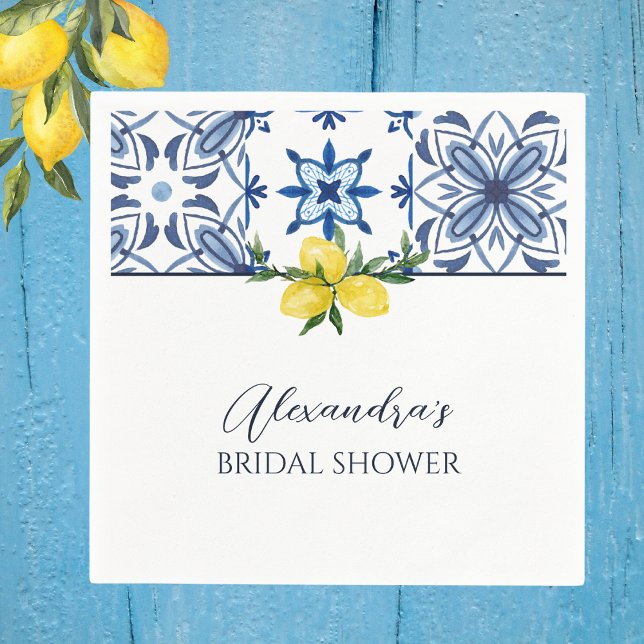 Blue Italian Yellow Lemon Bridal Shower Napkin (Creator Uploaded)