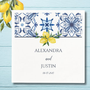 Blue Italian Yellow Lemon Mediterranean Wedding Napkin