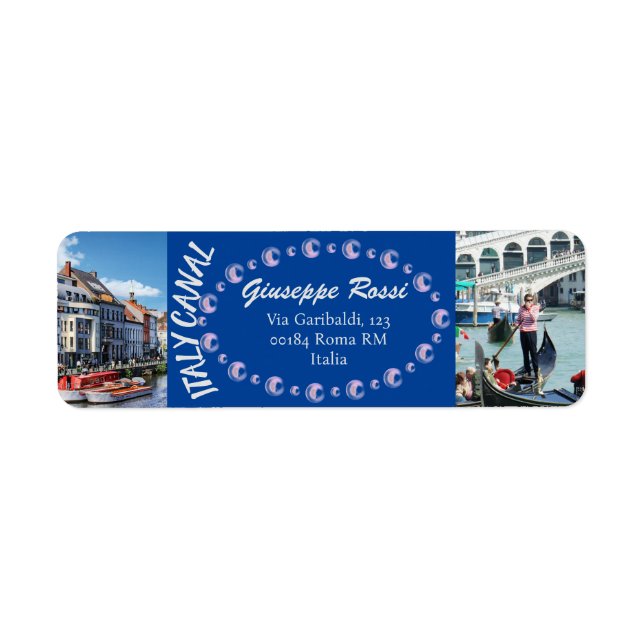 Blue Italy Canal Venice Rome Return Address Label (Front)