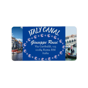 Blue Italy Canal Venice Rome Return Address Label