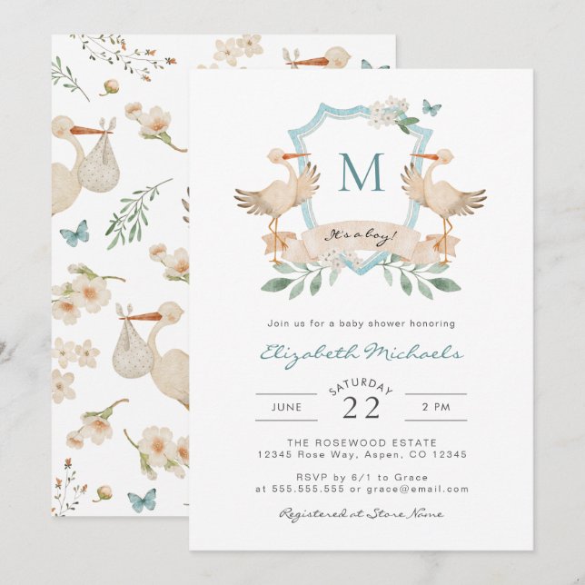 Blue It's A Boy Baby Shower Invitation (Front/Back)