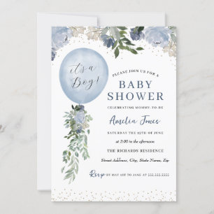 Blue It's a Boy Balloon Baby Shower Invitation
