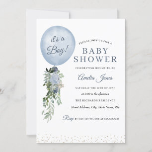 Blue It's a Boy Balloon Baby Shower Invitation