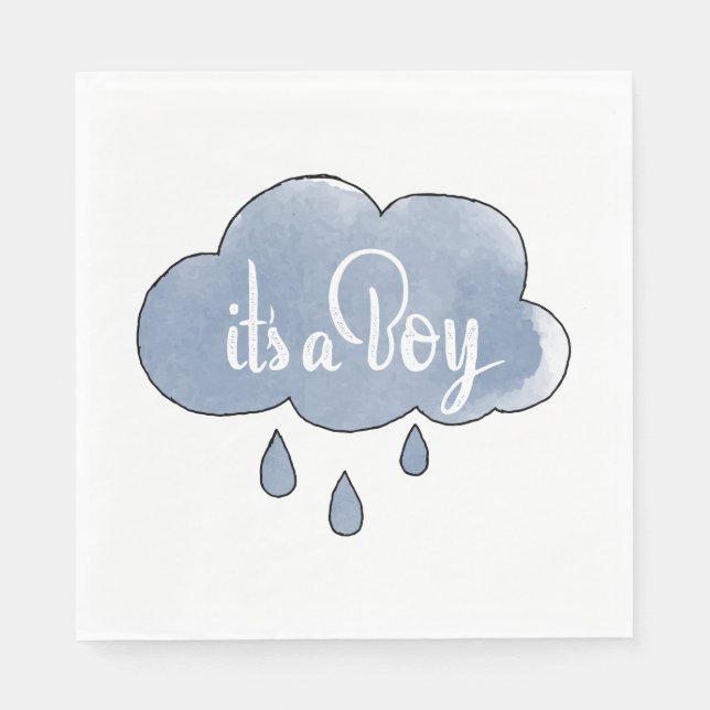 Blue Its a Boy Calligraphy It’s a Boy Art Gender Napkin (Front)
