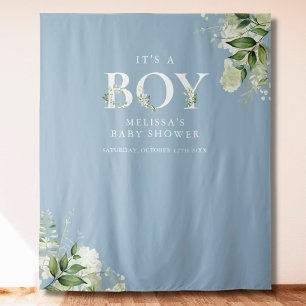 Blue Its A Boy Foliage Baby Shower Photo Prop Tapestry