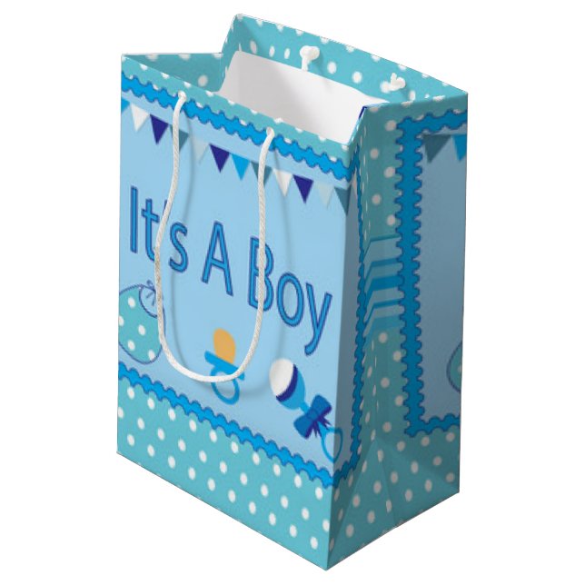 Blue Its A Boy Medium Gift Bag (Back Angled)