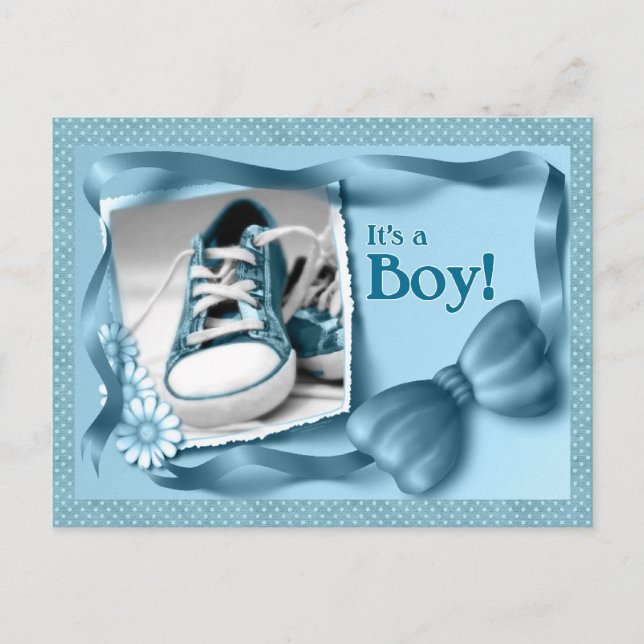 Blue It's a Boy New Baby Arrival Announcement (Front)
