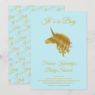 Blue It's a Boy Unicorn Baby Shower Invitation