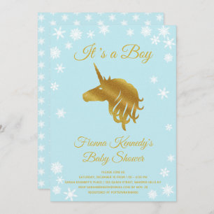 Blue It's a Boy Unicorn Winter Baby Shower Invitation
