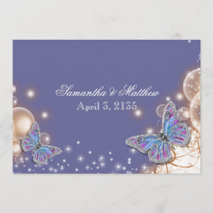 Blue ivory butterfly wedding invitation
