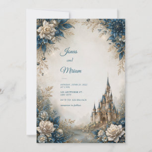 Blue Ivory Castle Wedding Invitation