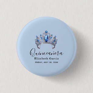 Blue & Ivory Floral Quinceañera 3 Cm Round Badge