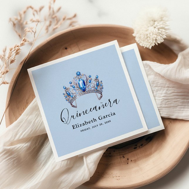 Blue & Ivory Floral Quinceañera Napkin (Creator Uploaded)