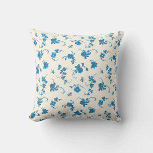 Blue Ivory Floral Rococo Elegant Cushion