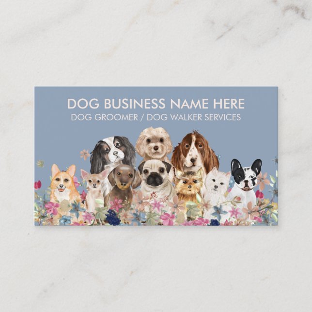 Blue Ivory Pet Grooming Dog Sitters Groomer Business Card (Front)