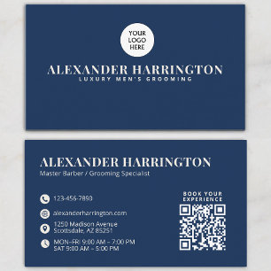 Blue Ivory Qr Code Social Icon Barber Grooming Business Card