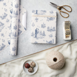 Blue Ivory Toile Wedding Style Gift Wrapping Paper