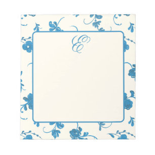 Blue Ivory Vintage Elegant Monogram Notepad