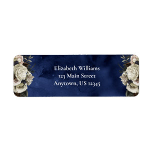Blue Ivory Watercolor Flower Return Address Labels